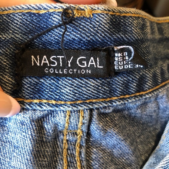 Nasty Gal wide leg high rise denim jean medium wash two waist button options s4 - Picture 5 of 7